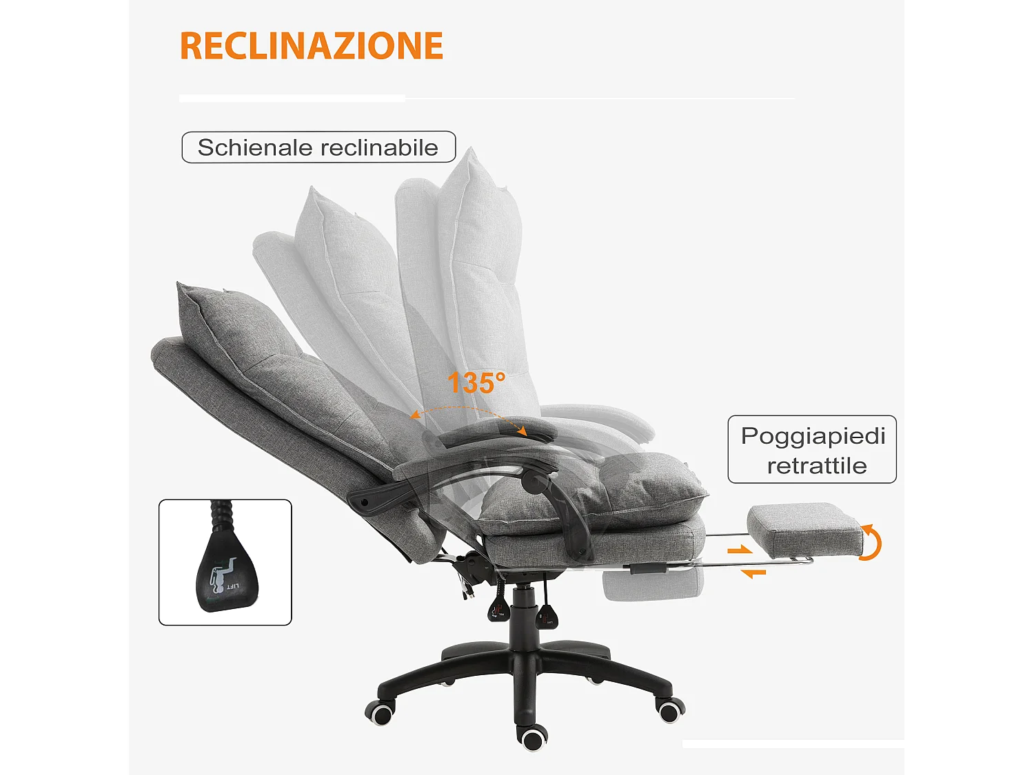 Sedia da ufficio ergonomica con 6 punti di massaggio grigia