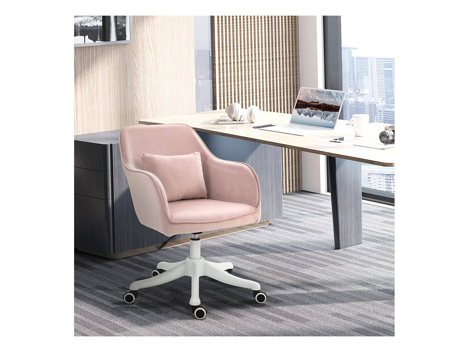 Sedia da ufficio massaggiante a 2 punti in tessuto con cuscino rosa