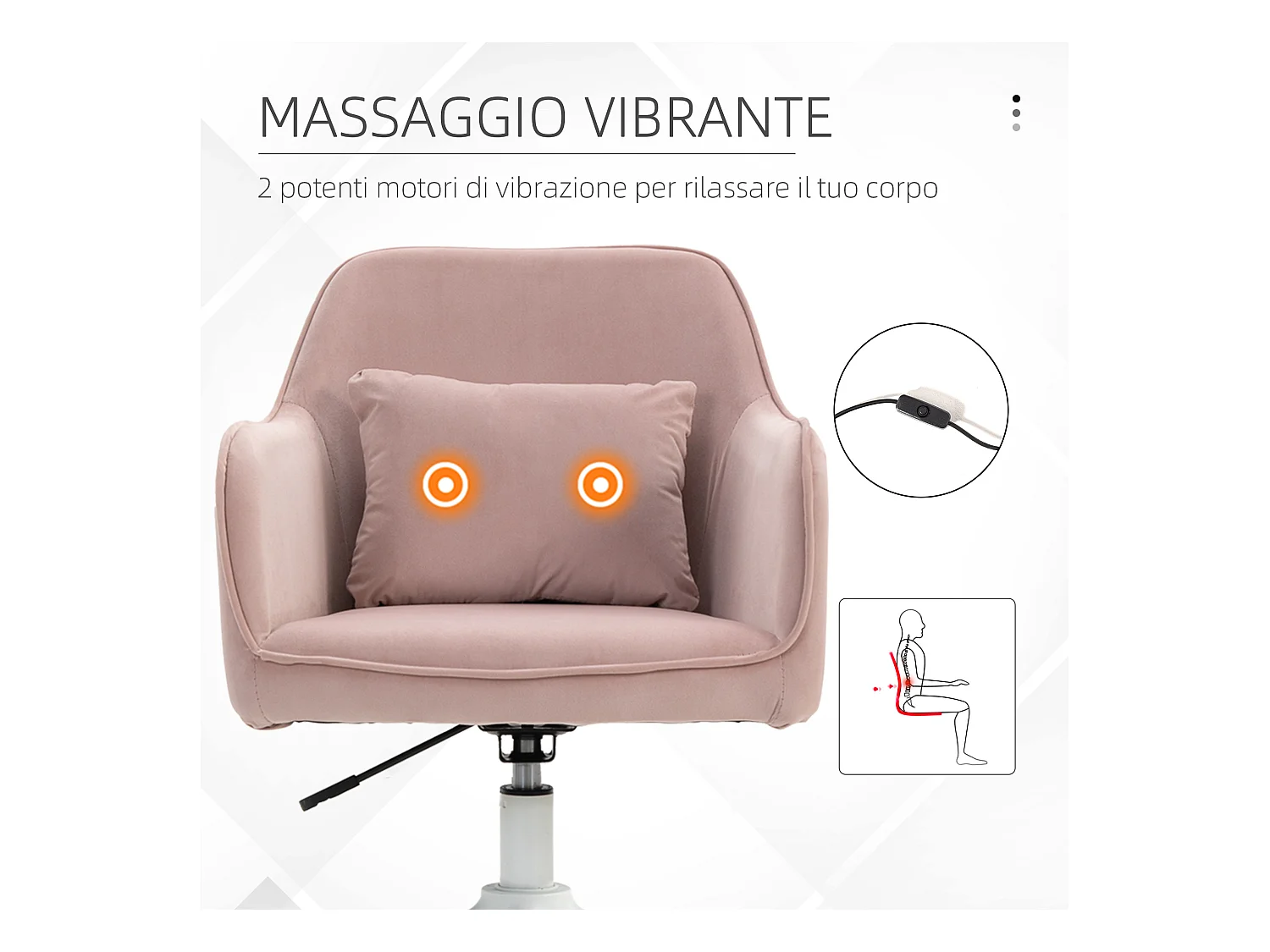 Sedia da ufficio massaggiante a 2 punti in tessuto con cuscino rosa