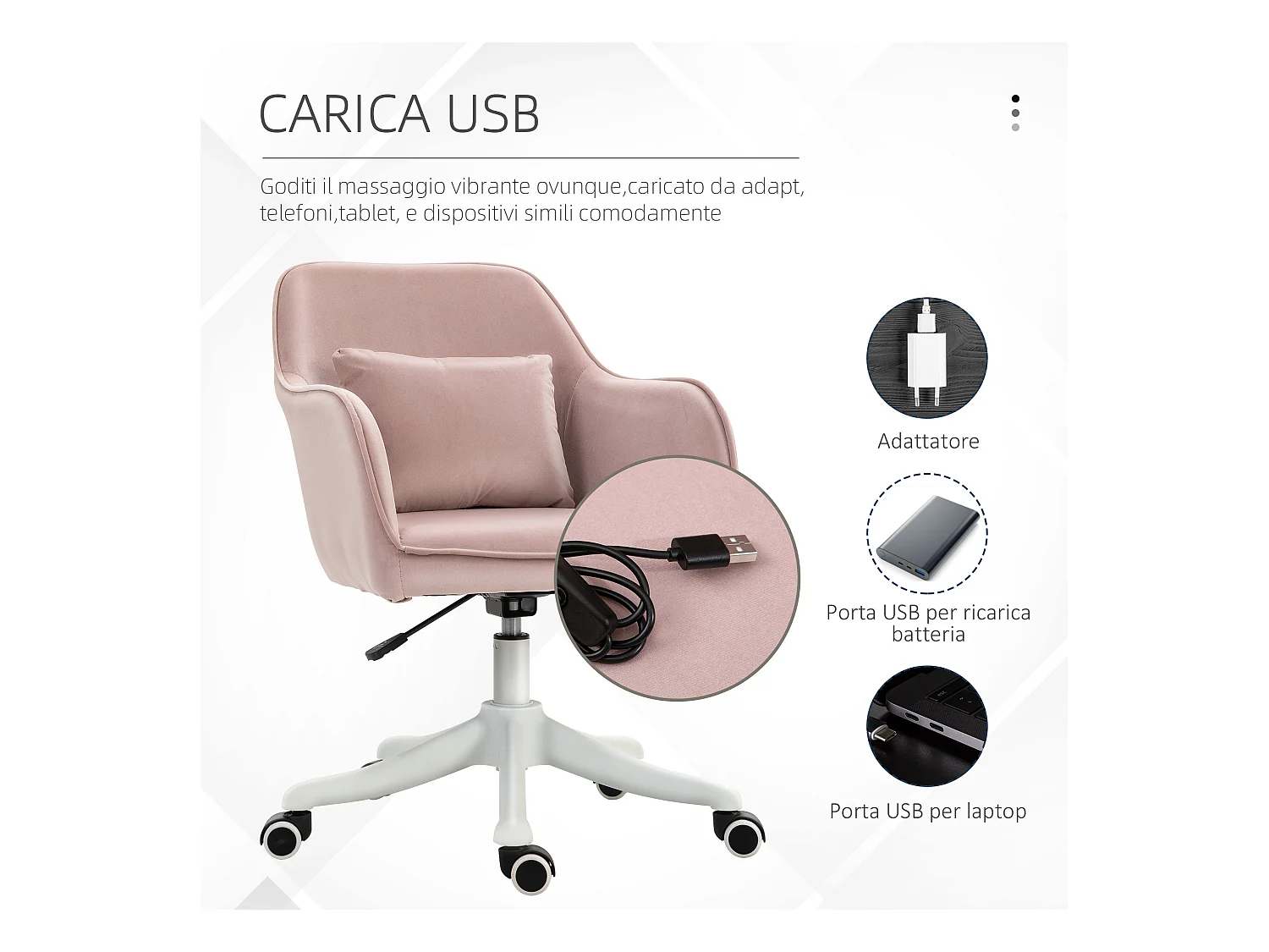 Sedia da ufficio massaggiante a 2 punti in tessuto con cuscino rosa