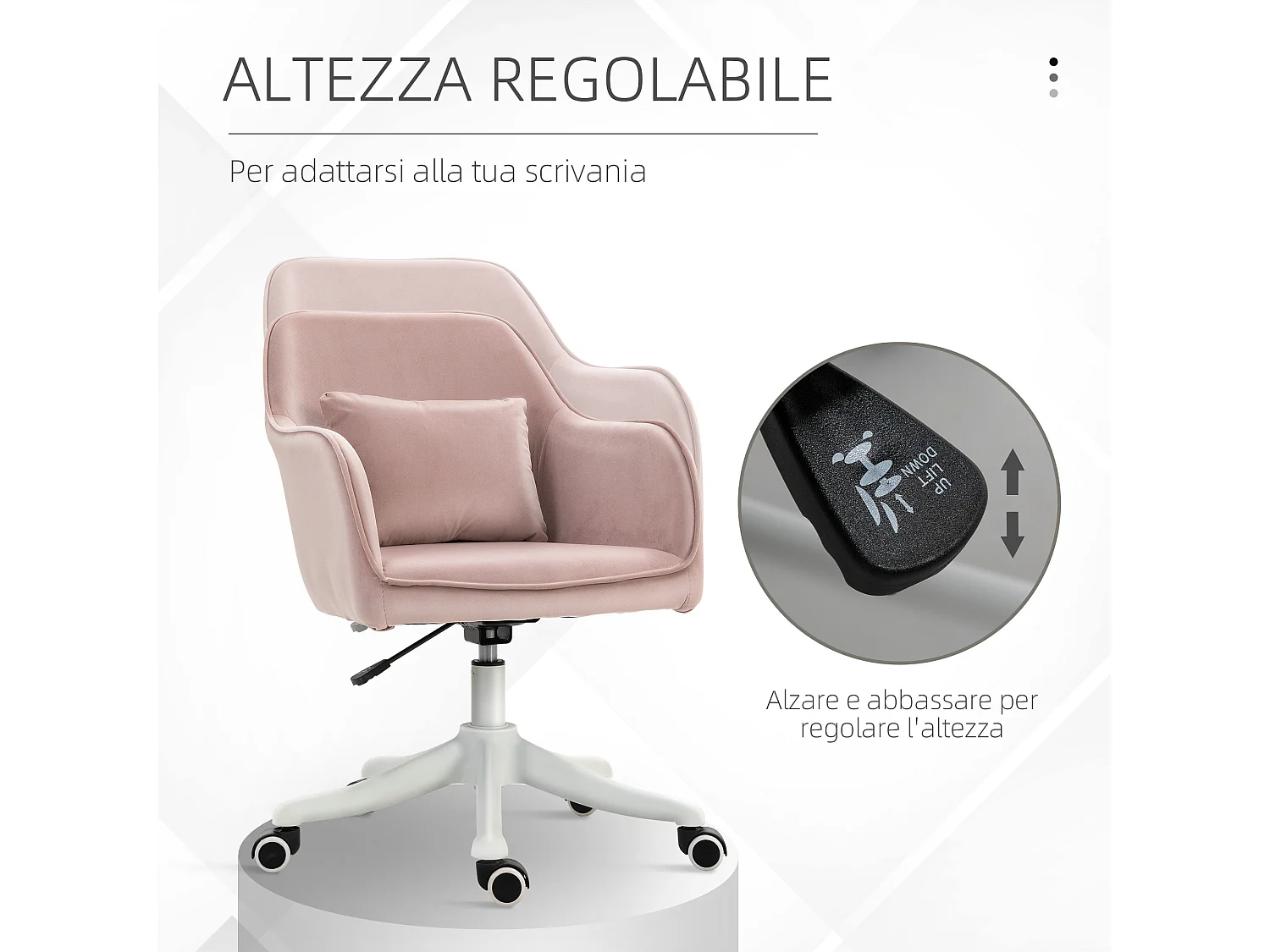 Sedia da ufficio massaggiante a 2 punti in tessuto con cuscino rosa