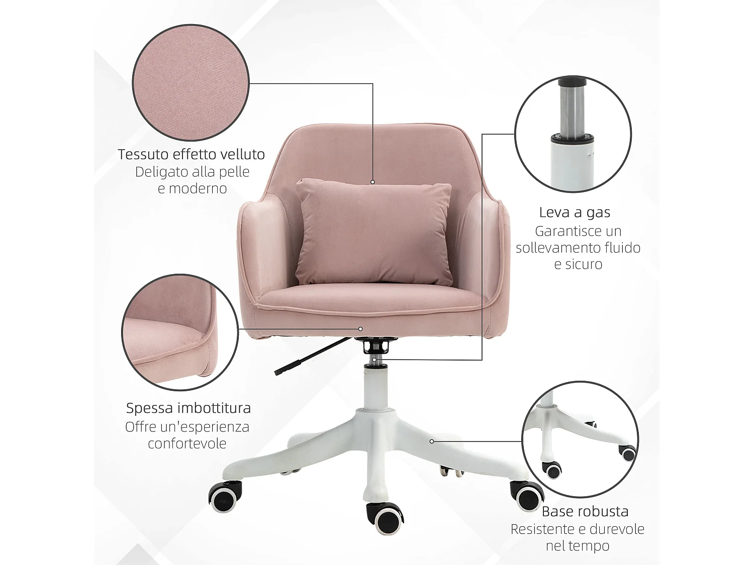 Sedia da ufficio massaggiante a 2 punti in tessuto con cuscino rosa