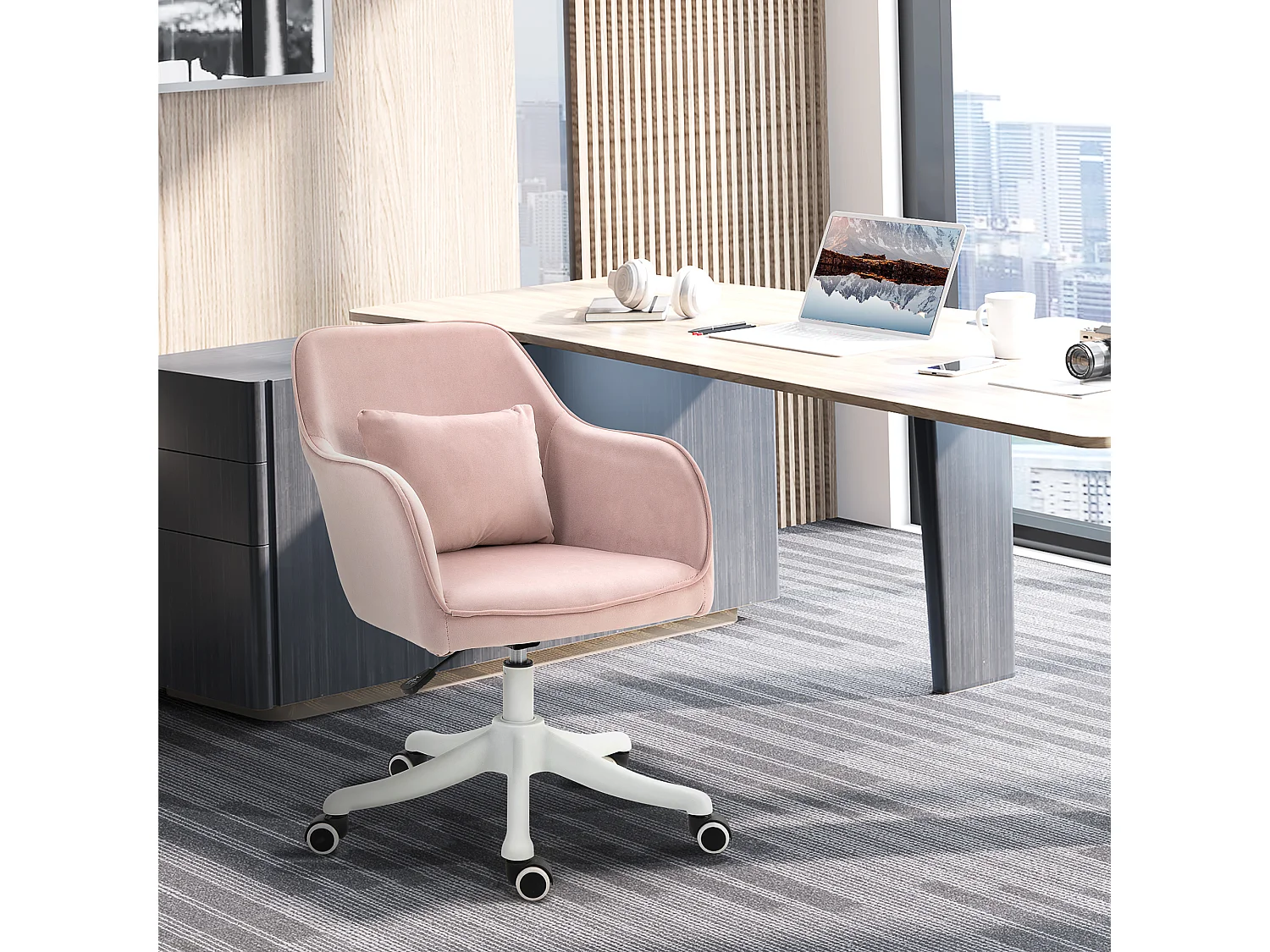 Sedia da ufficio massaggiante a 2 punti in tessuto con cuscino rosa