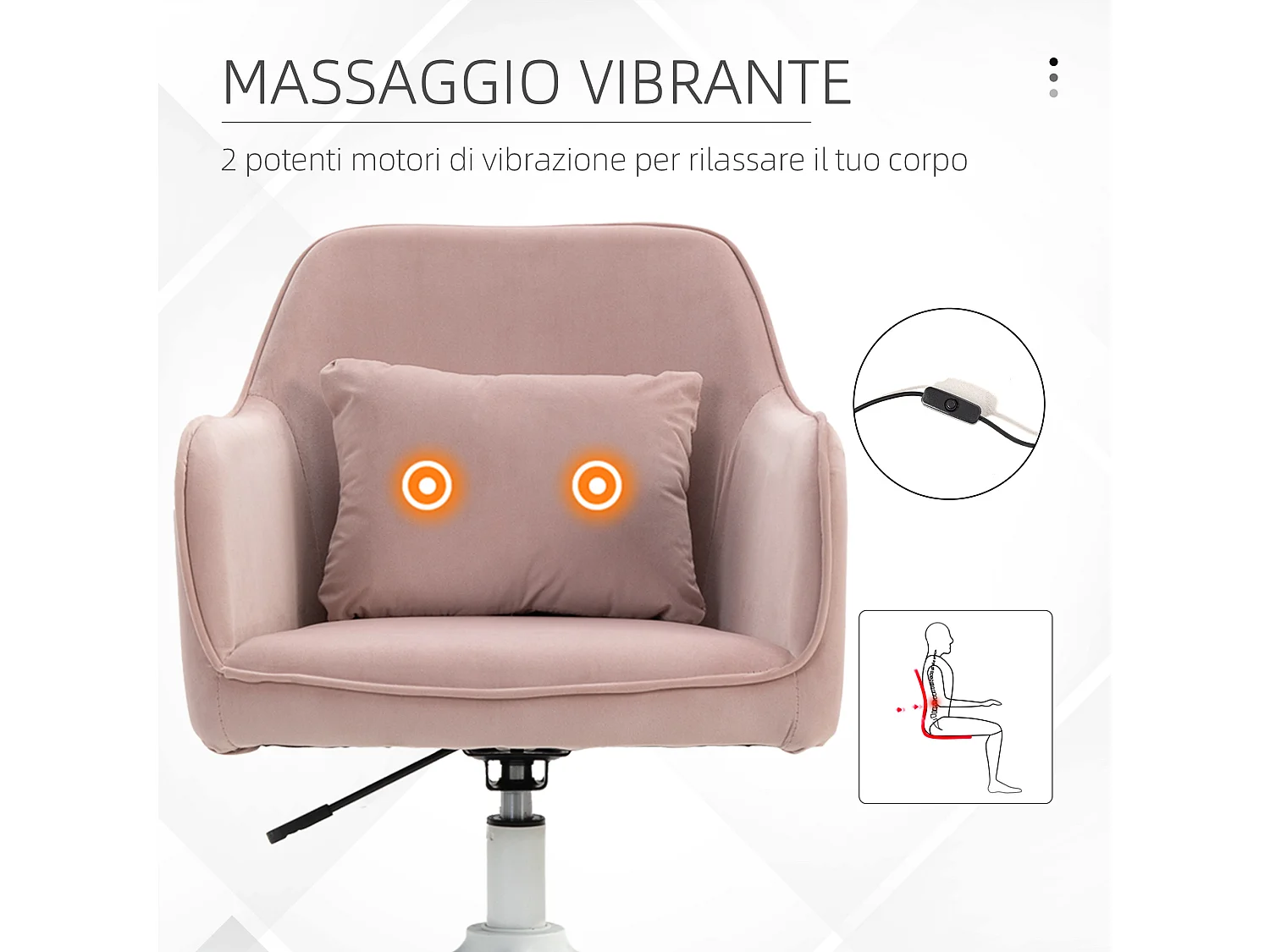 Sedia da ufficio massaggiante a 2 punti in tessuto con cuscino rosa