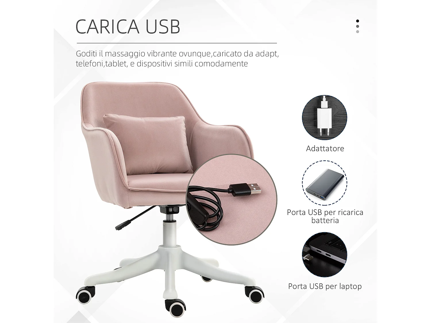 Sedia da ufficio massaggiante a 2 punti in tessuto con cuscino rosa