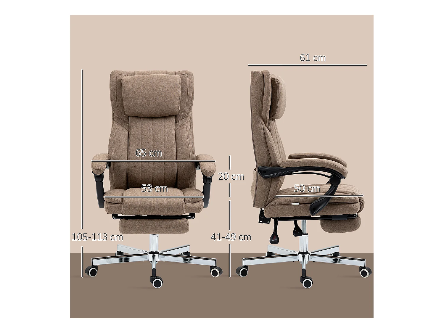 Sedia da ufficio massaggiante con poggiapiedi e telecomando marrone