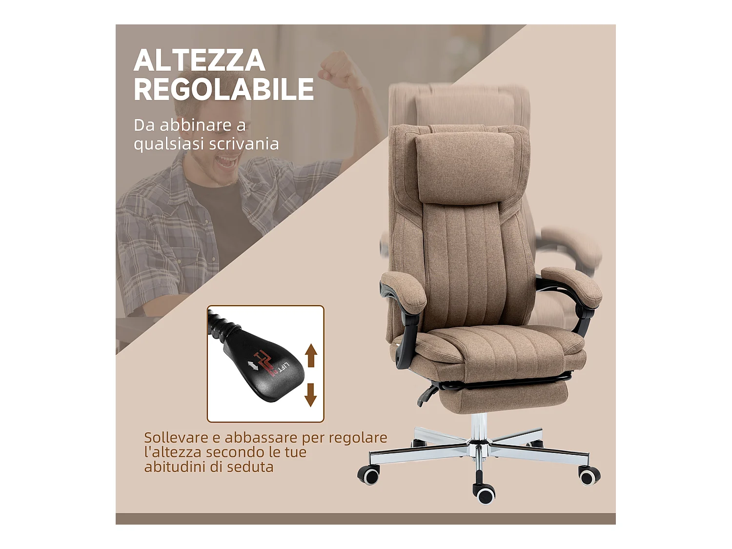 Sedia da ufficio massaggiante con poggiapiedi e telecomando marrone