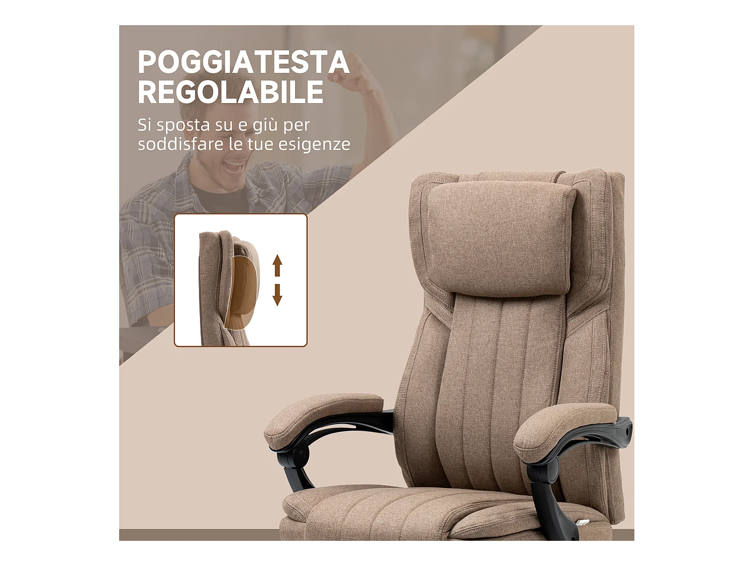 Sedia da ufficio massaggiante con poggiapiedi e telecomando marrone