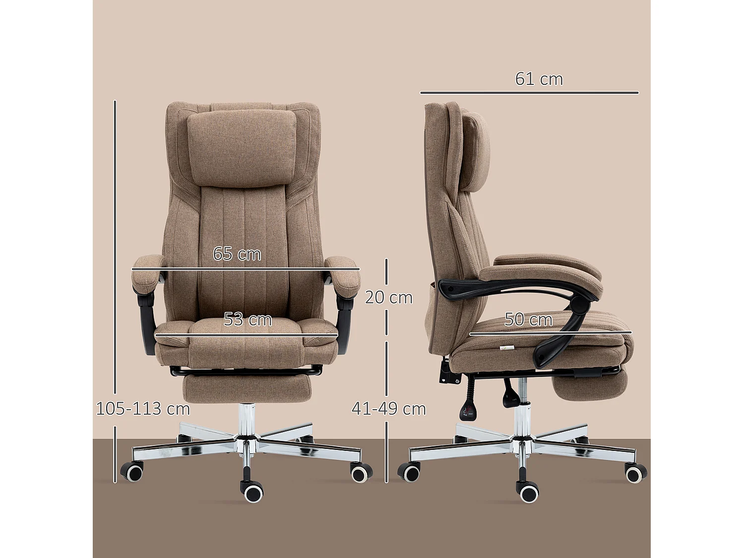 Sedia da ufficio massaggiante con poggiapiedi e telecomando marrone