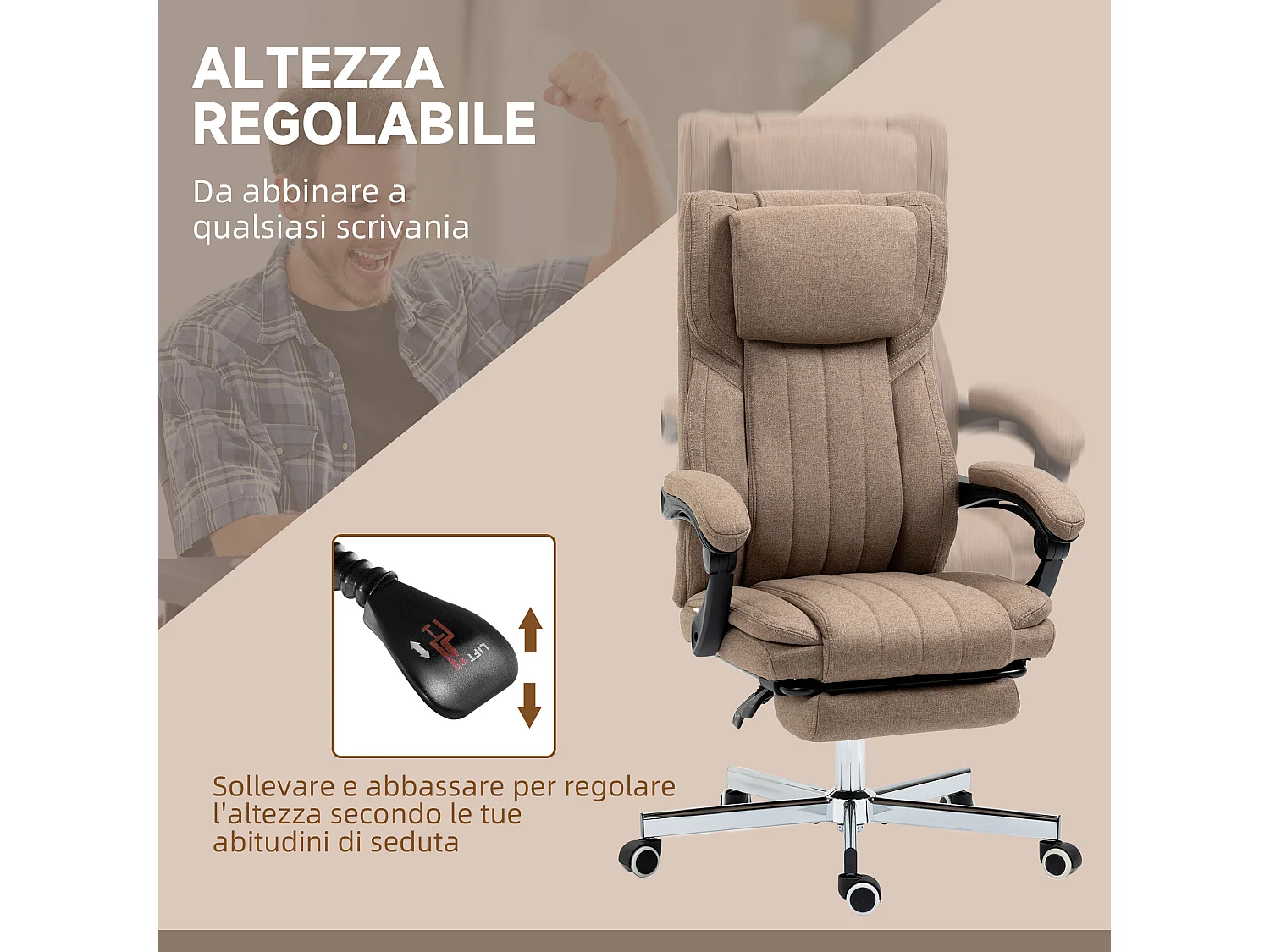 Sedia da ufficio massaggiante con poggiapiedi e telecomando marrone