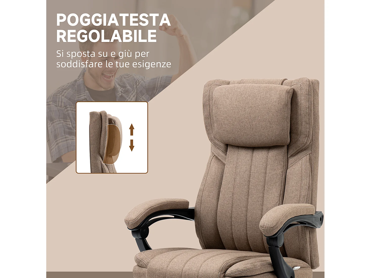 Sedia da ufficio massaggiante con poggiapiedi e telecomando marrone