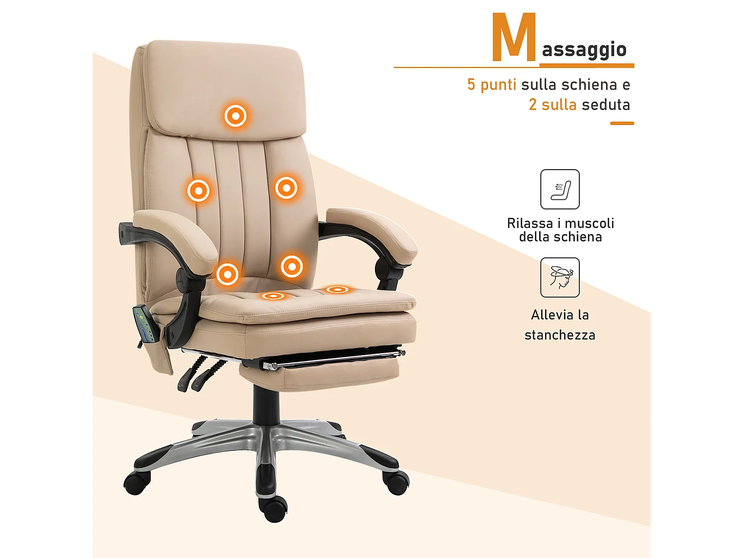 Poltrona ufficio massaggiante regolabile e reclinabile beige