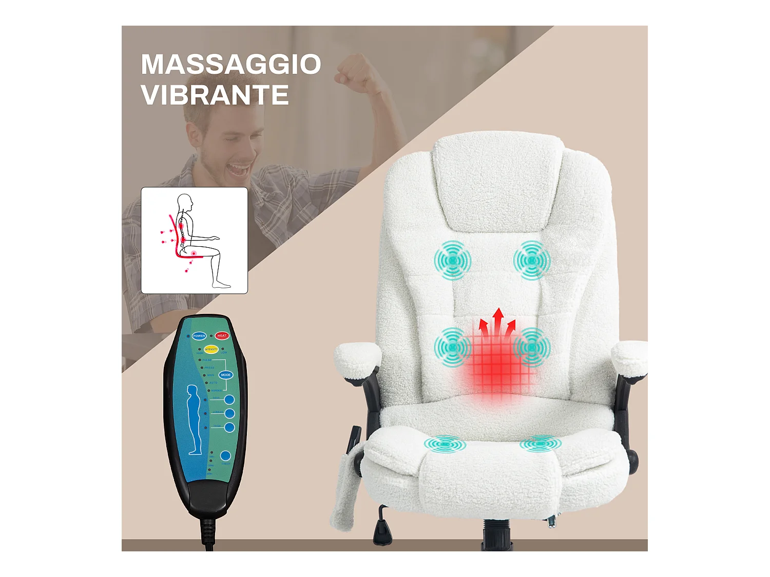 Sedia da ufficio a 6 punti massaggianti con altezza regolabile bianca