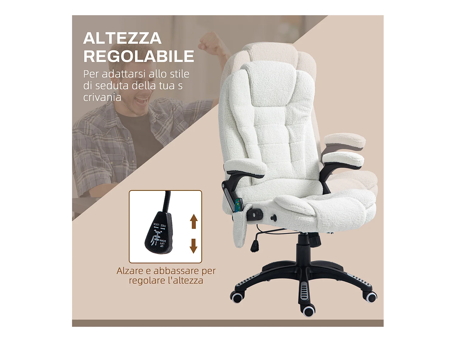 Sedia da ufficio a 6 punti massaggianti con altezza regolabile bianca