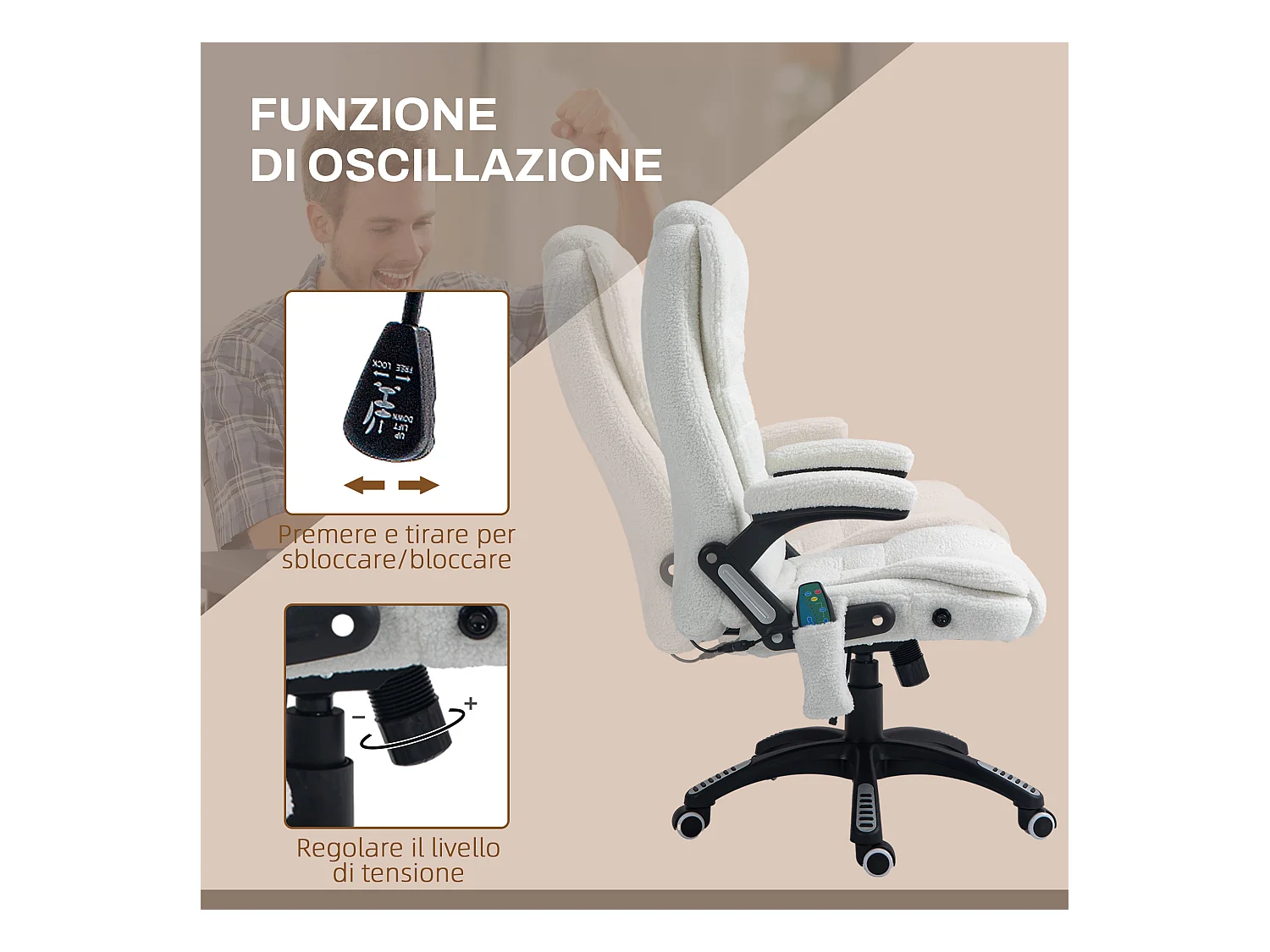 Sedia da ufficio a 6 punti massaggianti con altezza regolabile bianca