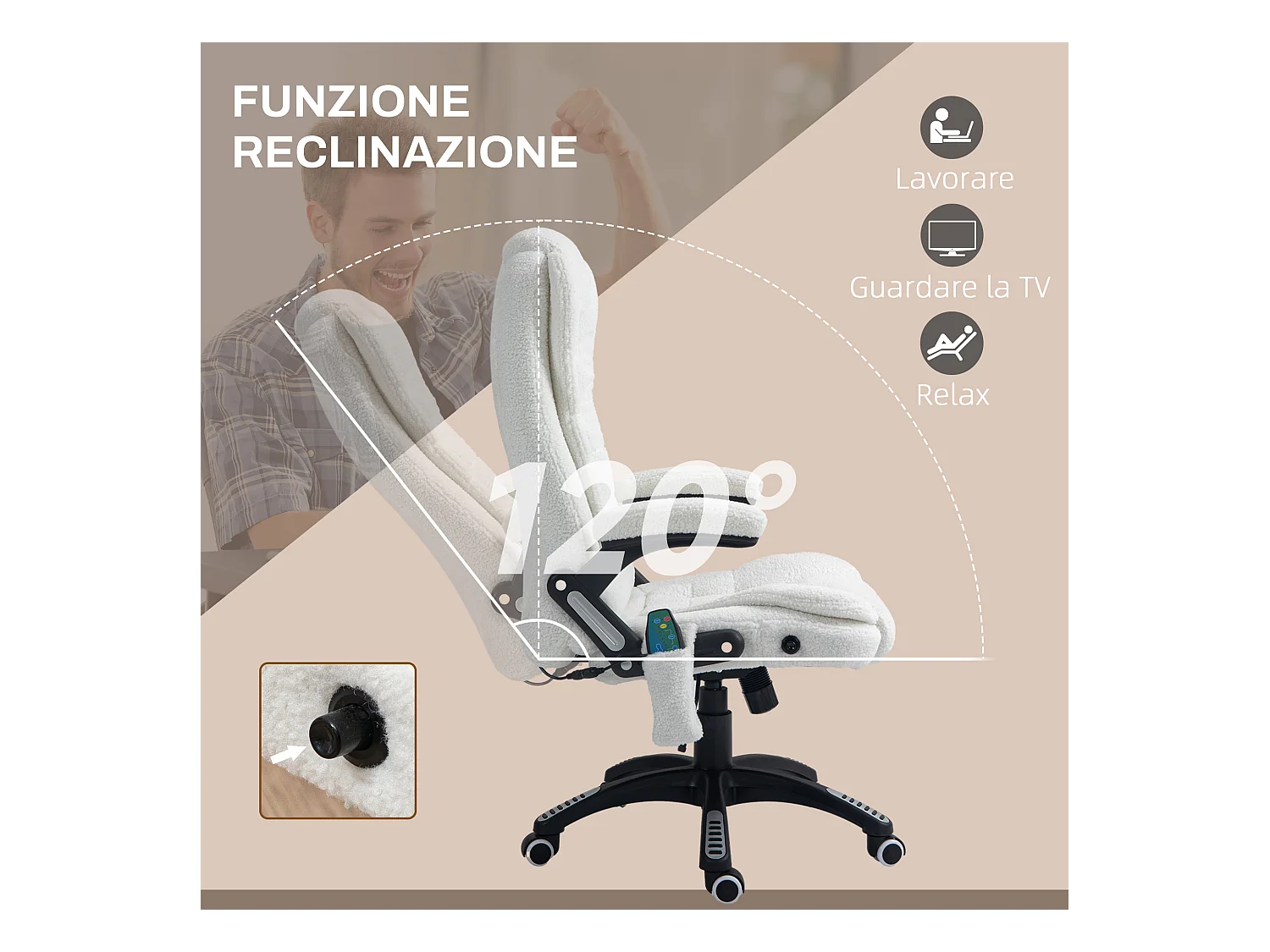 Sedia da ufficio a 6 punti massaggianti con altezza regolabile bianca