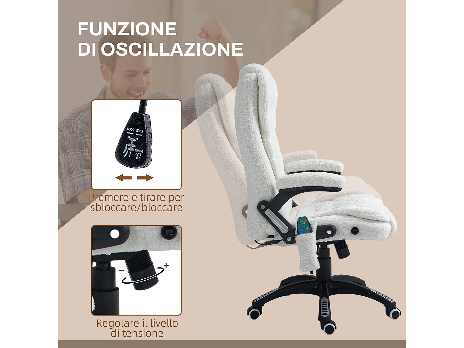 Sedia da ufficio a 6 punti massaggianti con altezza regolabile bianca