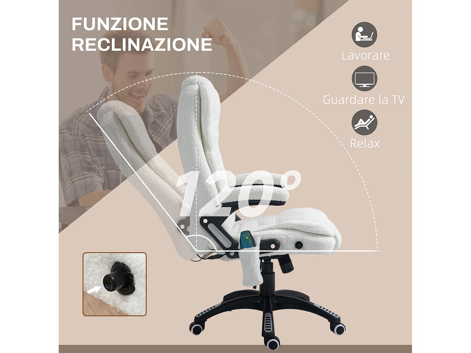 Sedia da ufficio a 6 punti massaggianti con altezza regolabile bianca