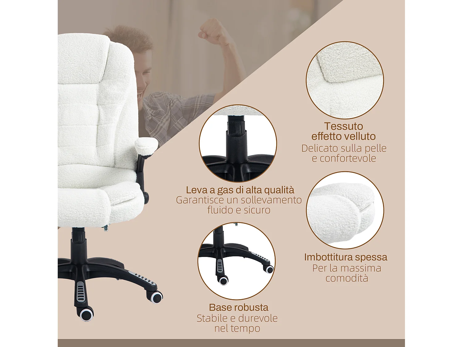 Sedia da ufficio a 6 punti massaggianti con altezza regolabile bianca