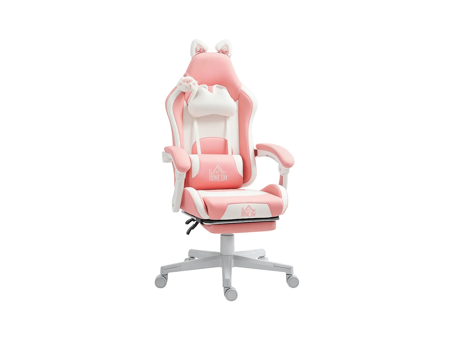 Sedia gaming con orecchie e poggiapiedi in finta pelle rosa