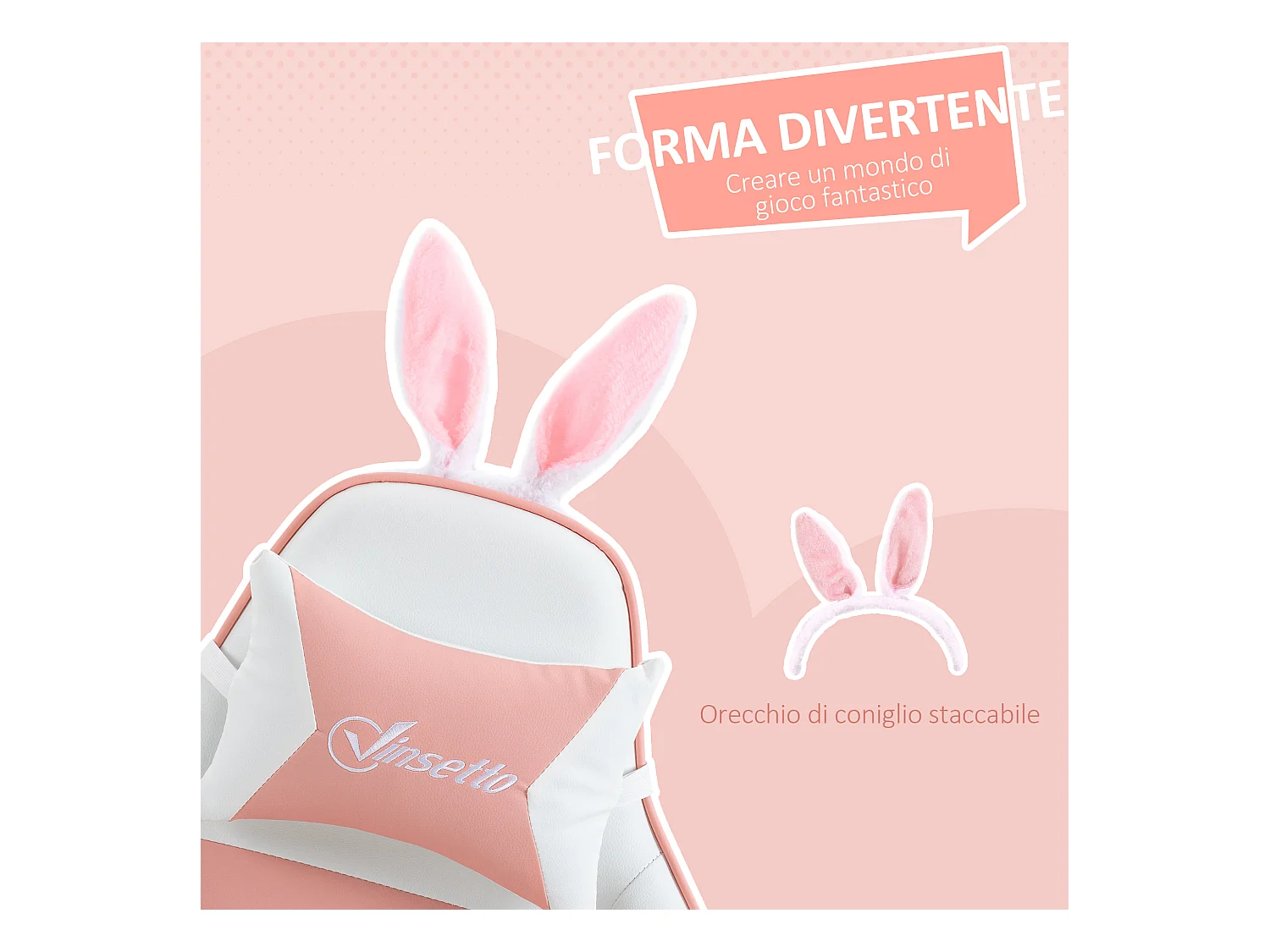 Sedia gaming reclinabile con poggiapiedi estraibile e orecchie rosa