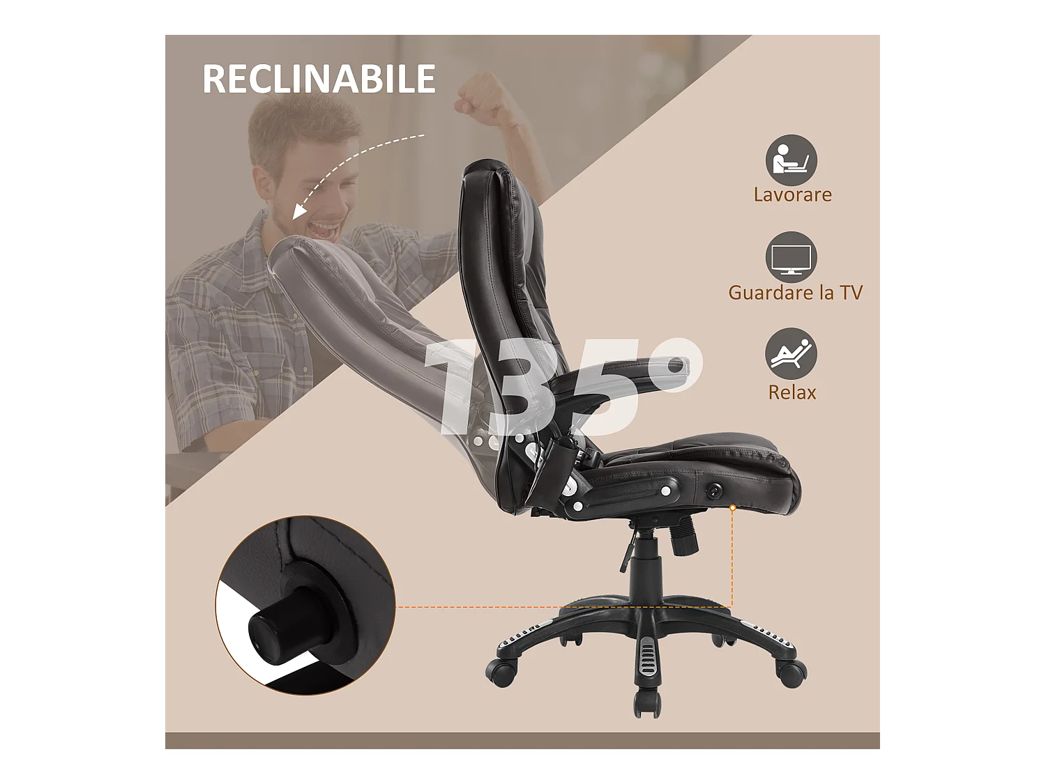 Poltrona massaggiante da ufficio a 6 punti di massaggio in pu