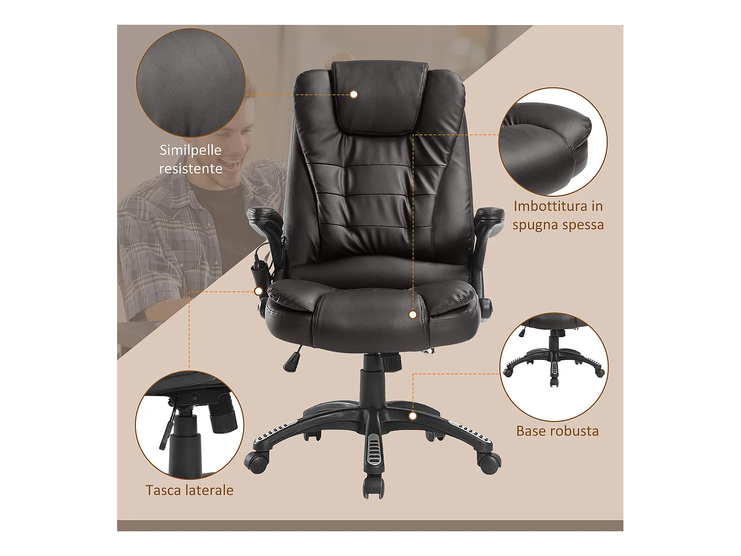 Poltrona massaggiante da ufficio a 6 punti di massaggio in pu