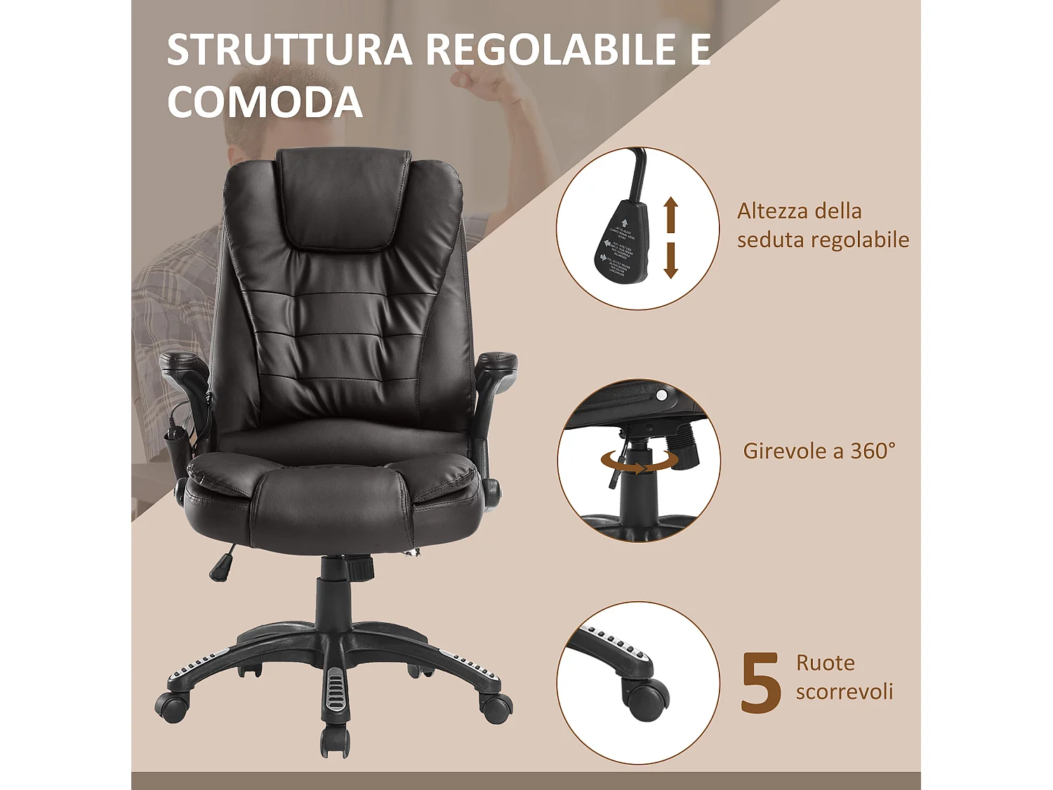 Poltrona massaggiante da ufficio a 6 punti di massaggio in pu