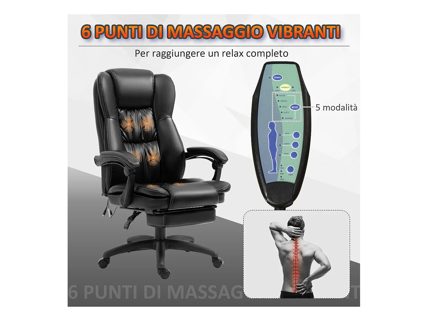 Sedia da ufficio ergonomica con 6 punti massaggianti nera