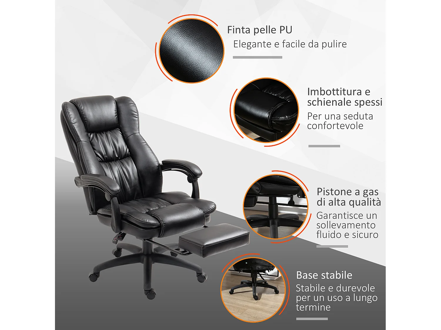 Sedia da ufficio ergonomica con 6 punti massaggianti nera