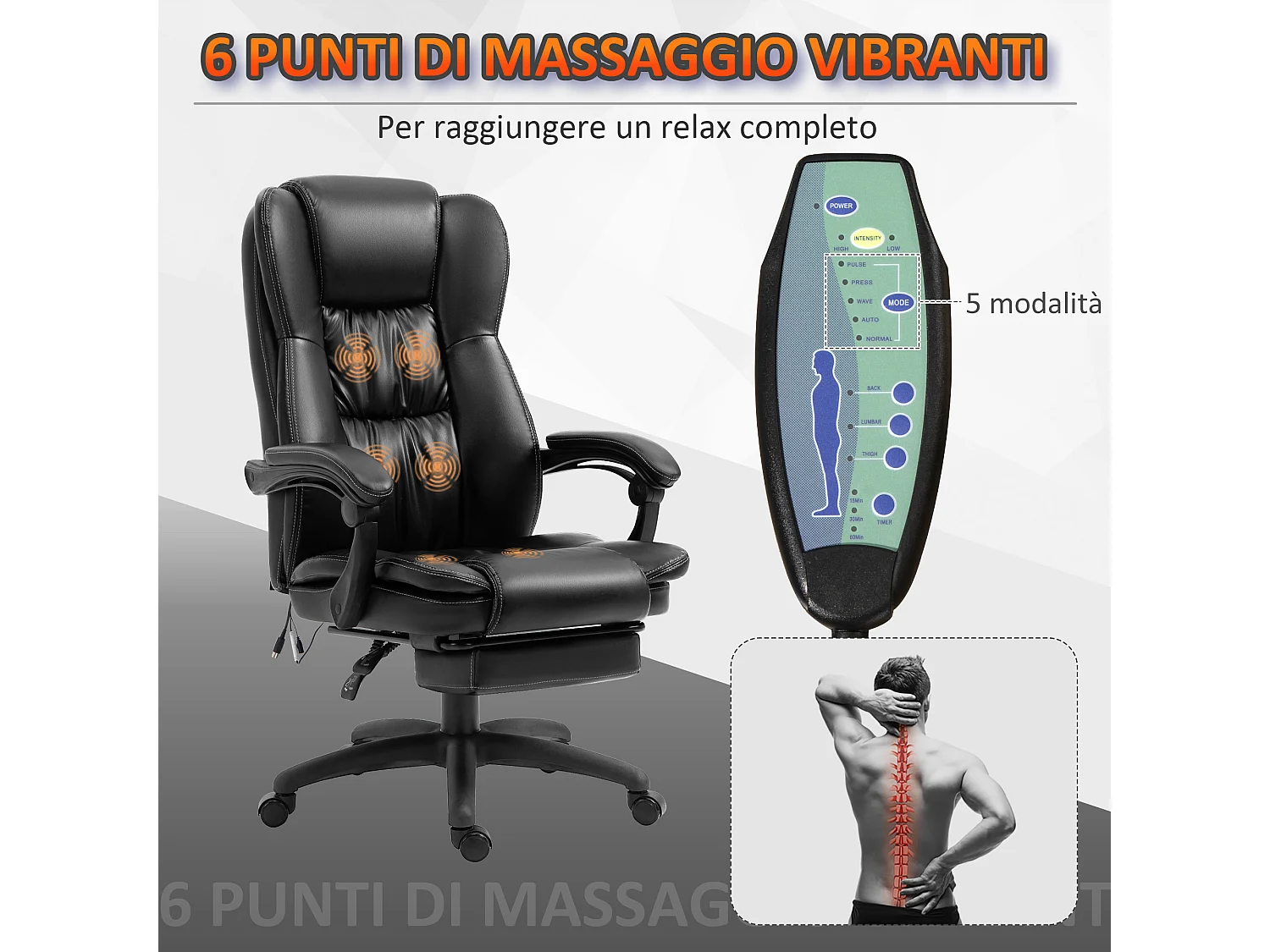 Sedia da ufficio ergonomica con 6 punti massaggianti nera