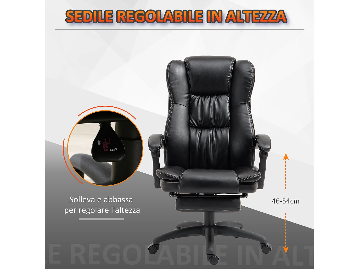 Sedia da ufficio ergonomica con 6 punti massaggianti nera