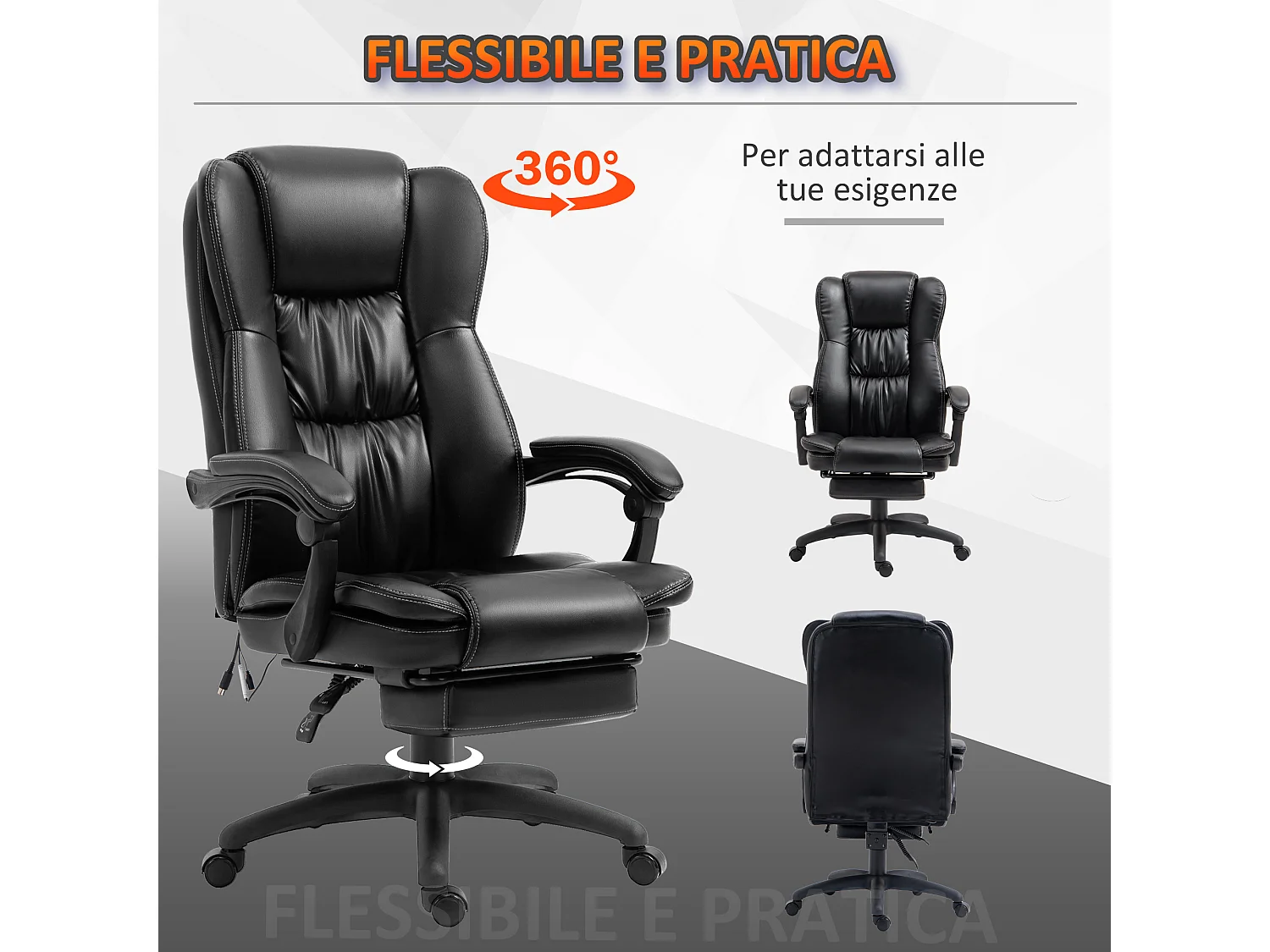 Sedia da ufficio ergonomica con 6 punti massaggianti nera