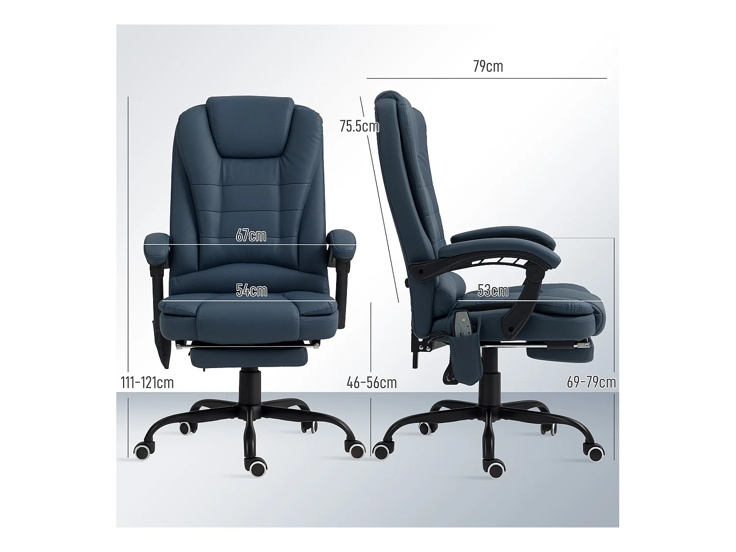 Poltrona ergonomica da ufficio reclinabile con poggiapiedi blu