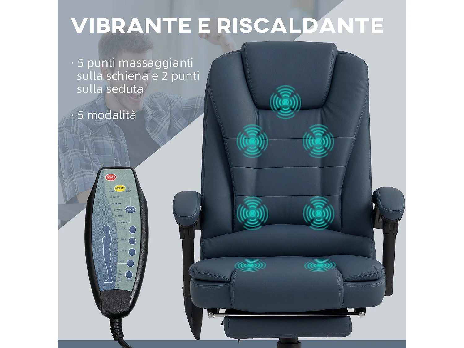 Poltrona ergonomica da ufficio reclinabile con poggiapiedi blu