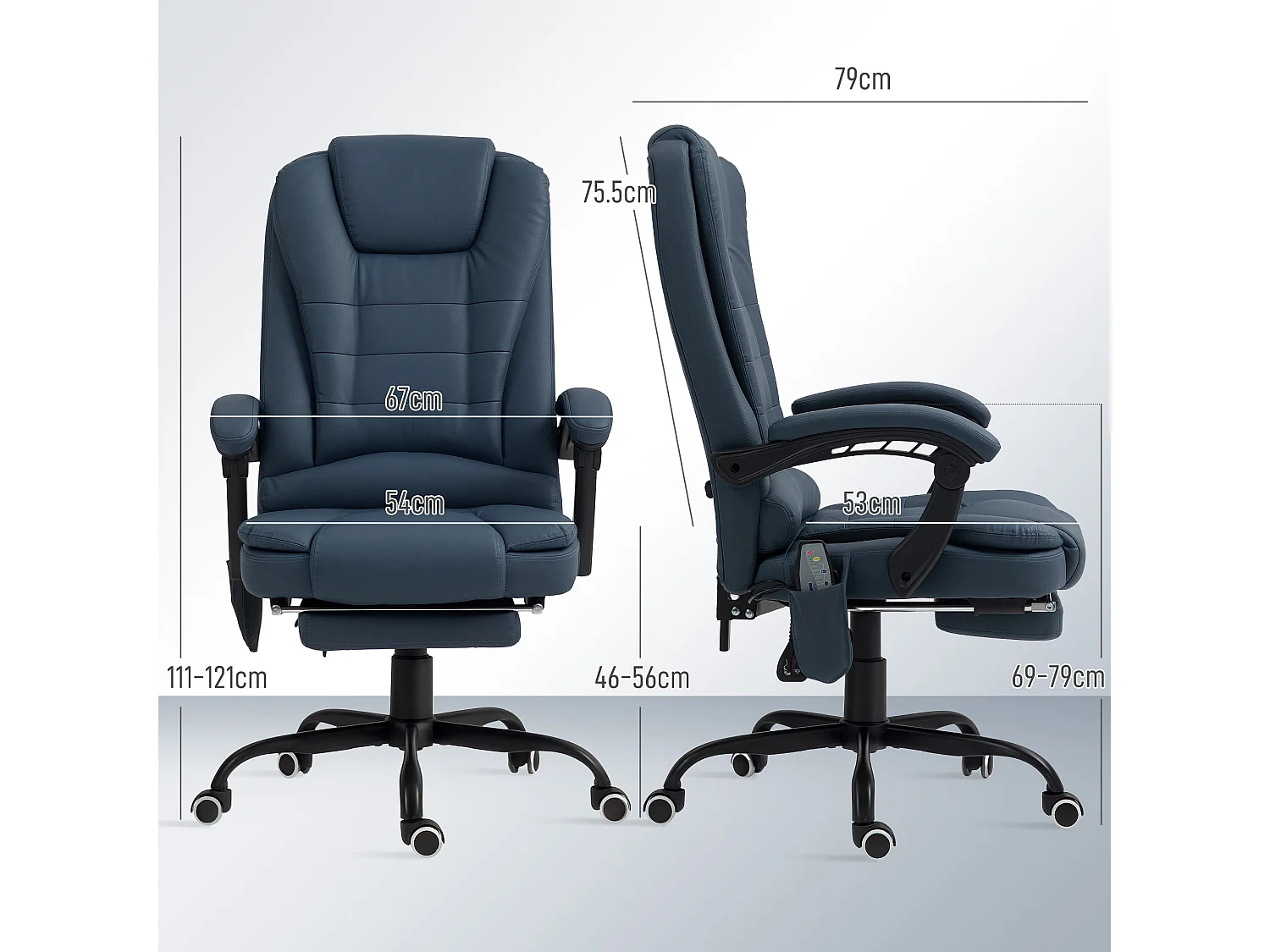 Poltrona ergonomica da ufficio reclinabile con poggiapiedi blu