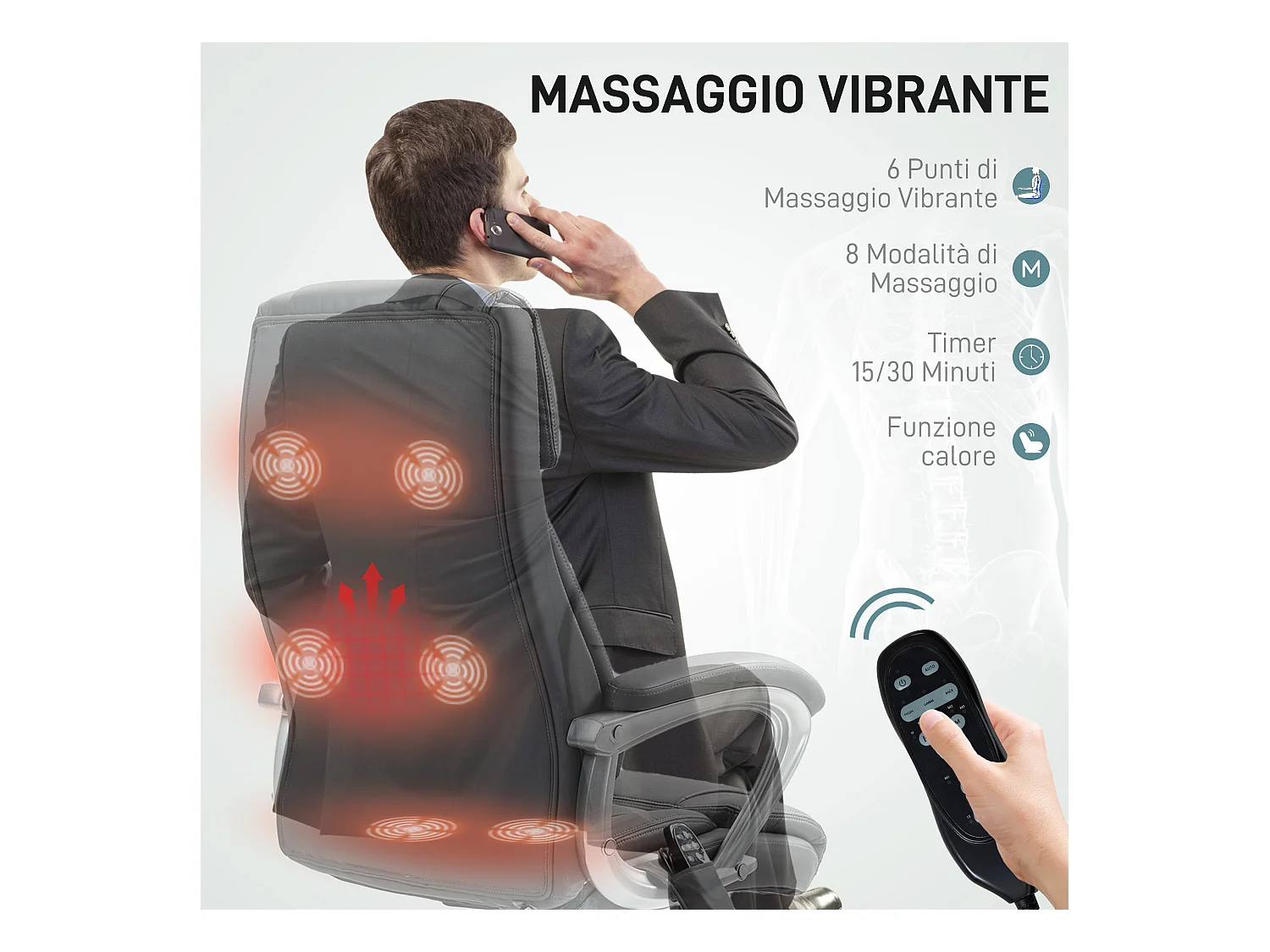 Sedia da ufficio massaggiante a 6 punti e inclinabile grigio carbone