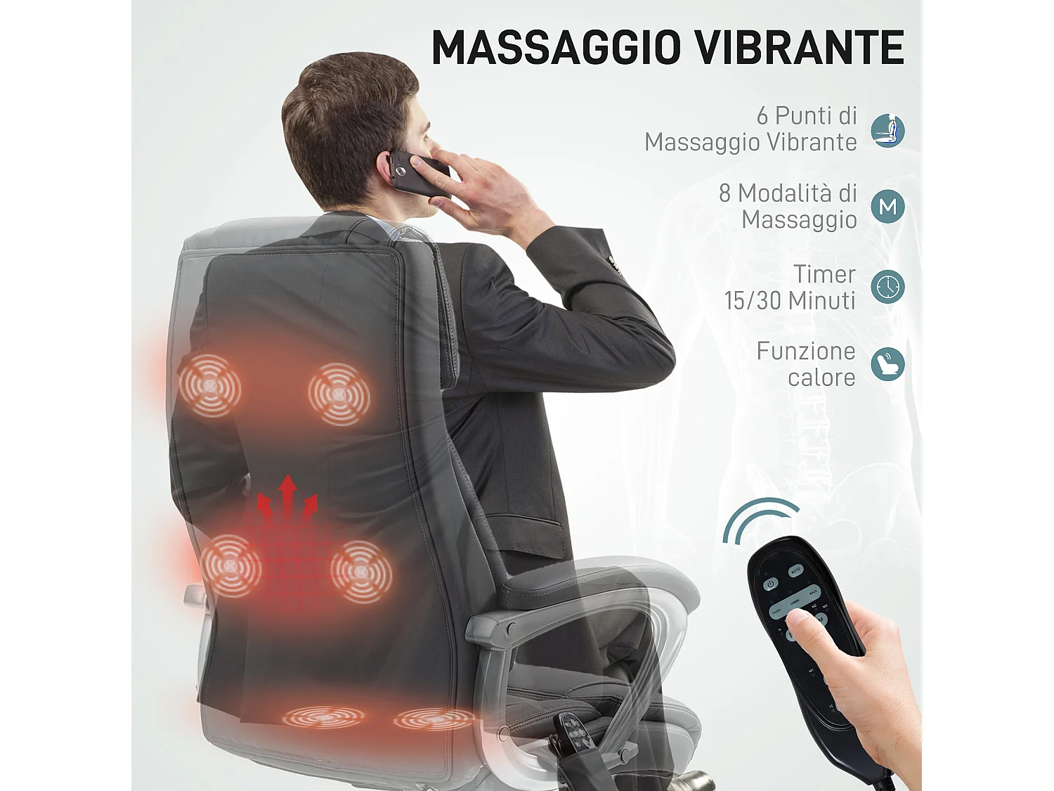 Sedia da ufficio massaggiante a 6 punti e inclinabile grigio carbone
