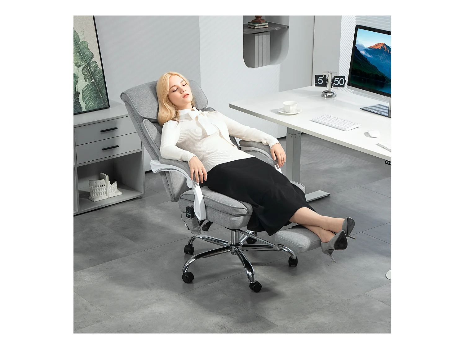 Sedia da ufficio massaggiante riscaldata e reclinabile grigio
