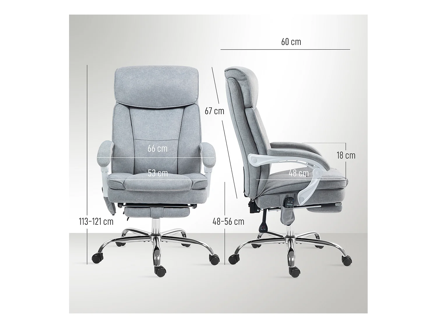 Sedia da ufficio massaggiante riscaldata e reclinabile grigio