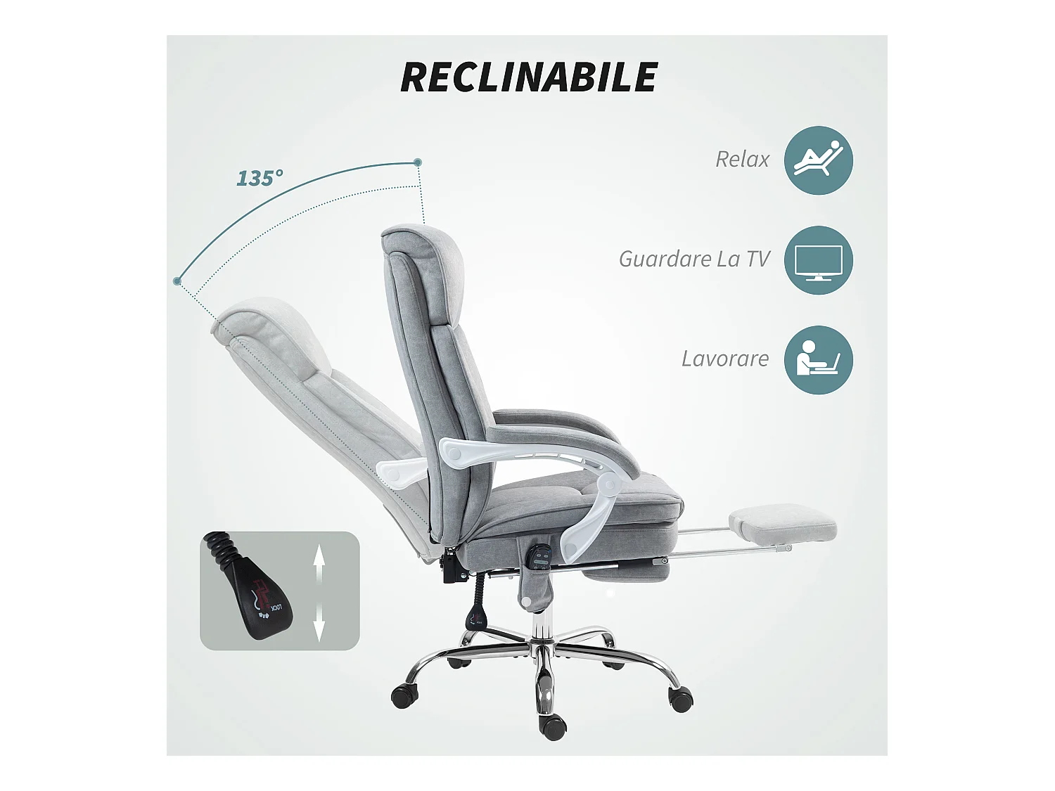 Sedia da ufficio massaggiante riscaldata e reclinabile grigio