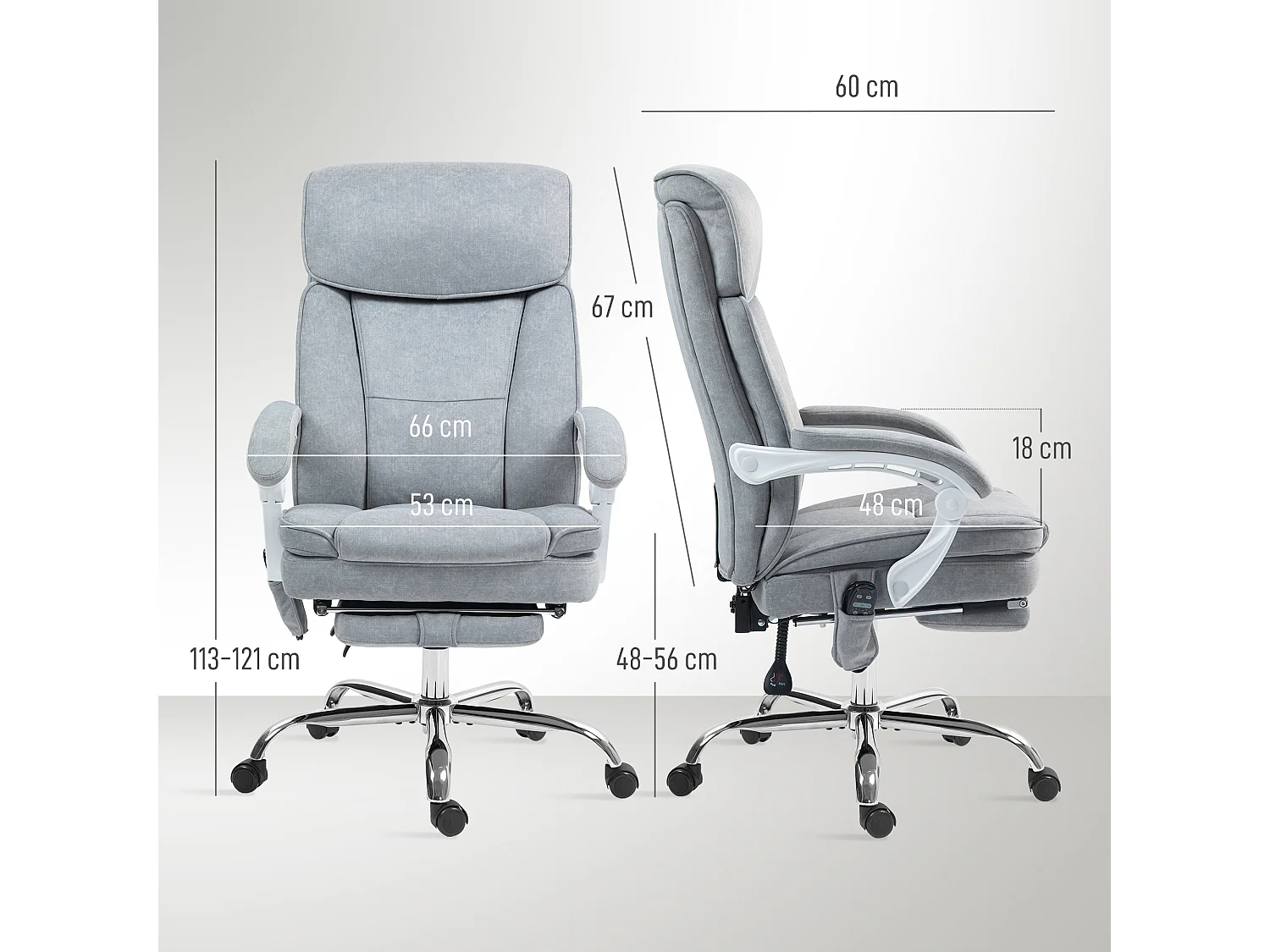 Sedia da ufficio massaggiante riscaldata e reclinabile grigio