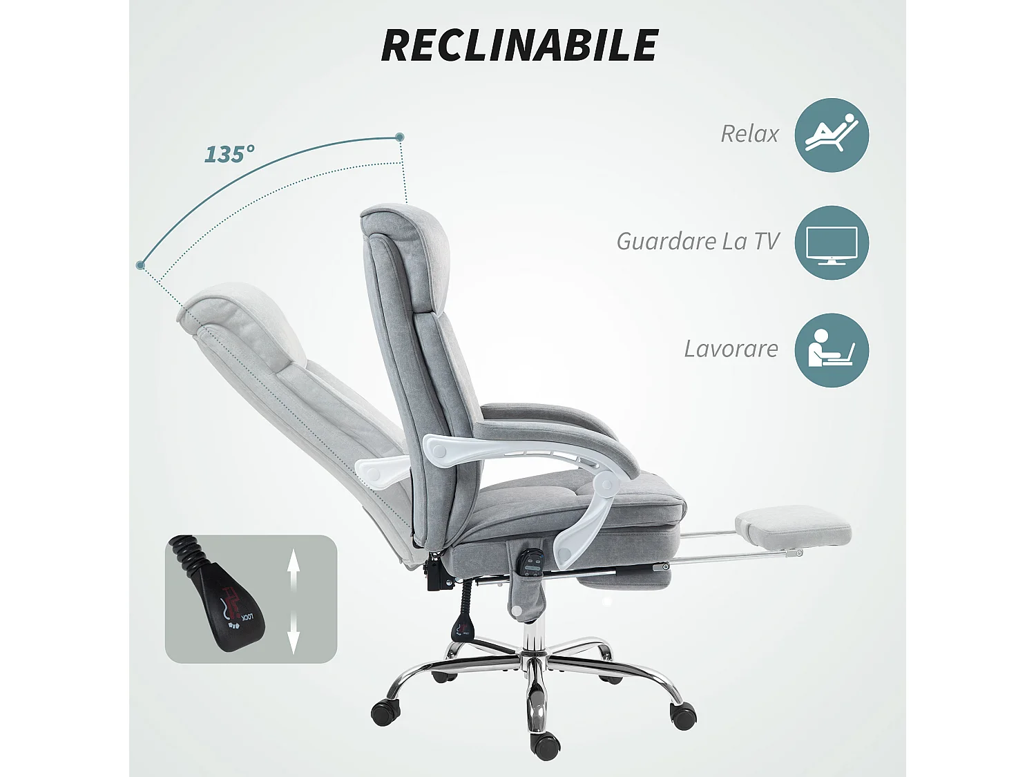 Sedia da ufficio massaggiante riscaldata e reclinabile grigio