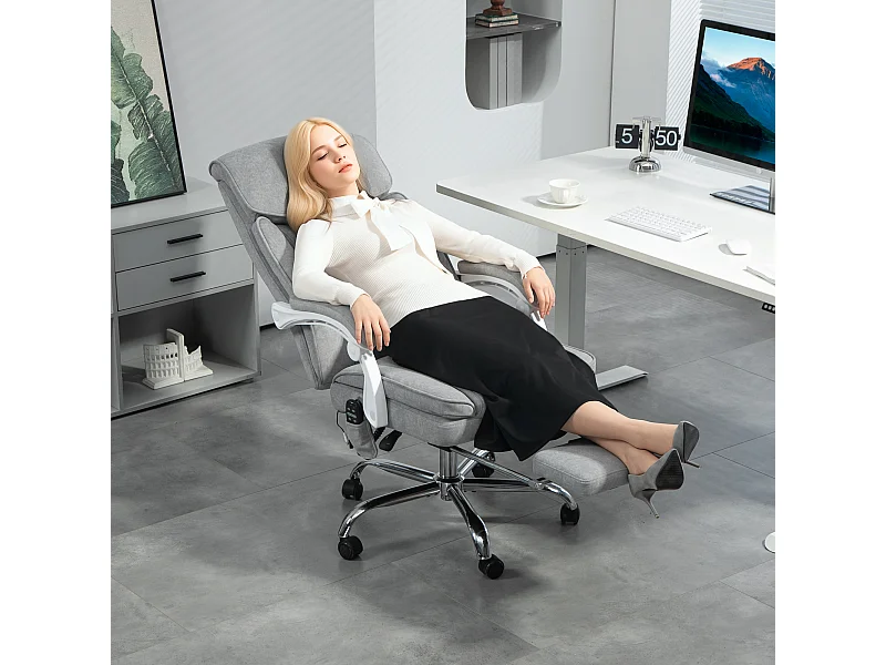 Sedia da ufficio massaggiante riscaldata e reclinabile grigio