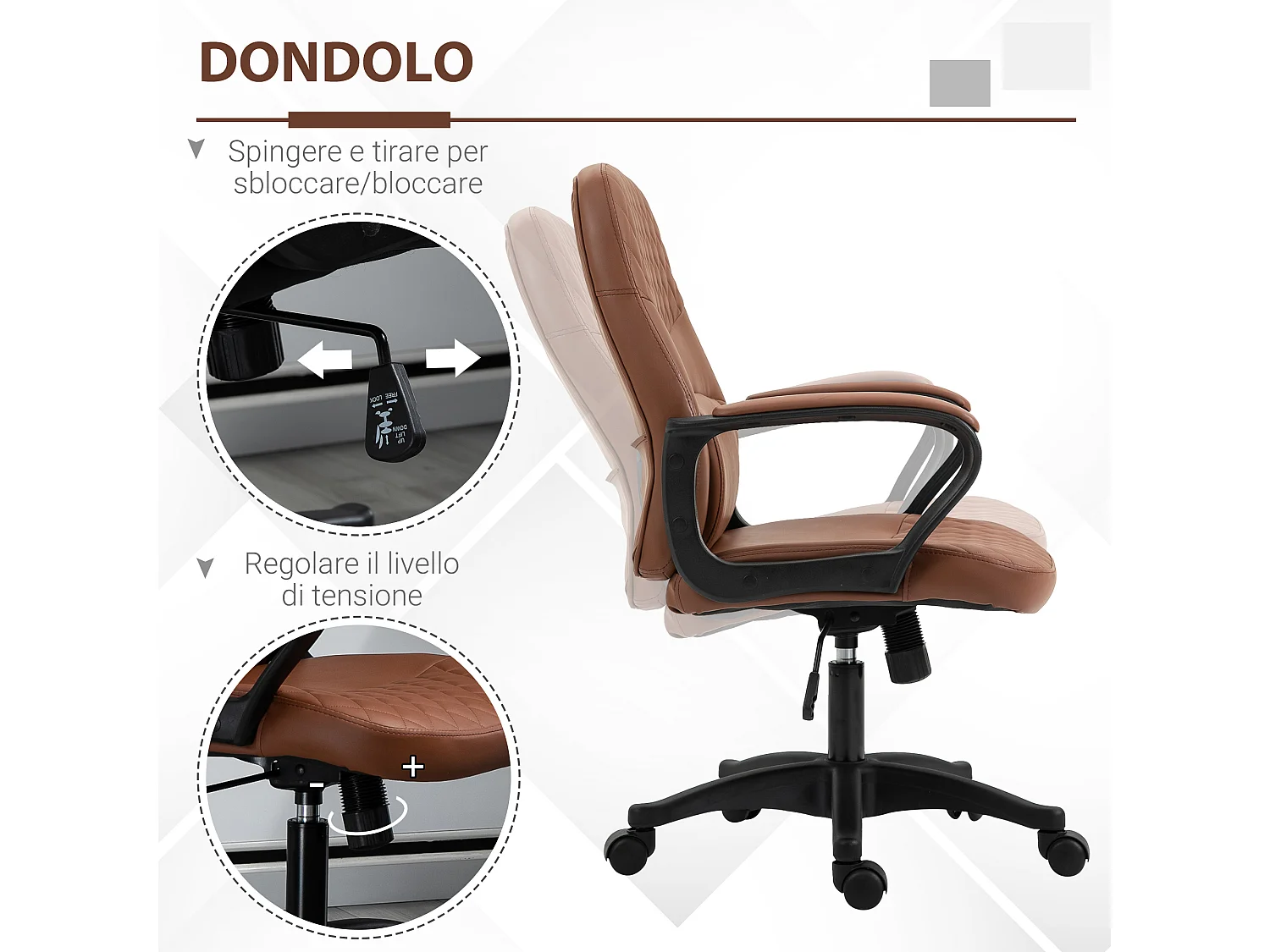 Sedia Poltrona ufficio massaggiante in similpelle marrone