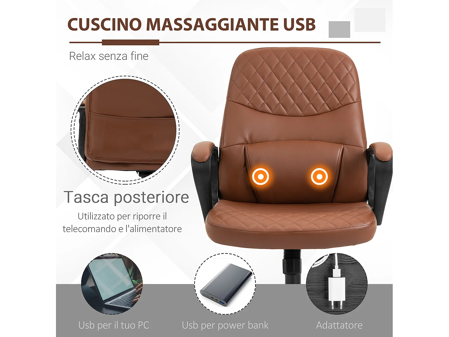 Sedia Poltrona ufficio massaggiante in similpelle marrone