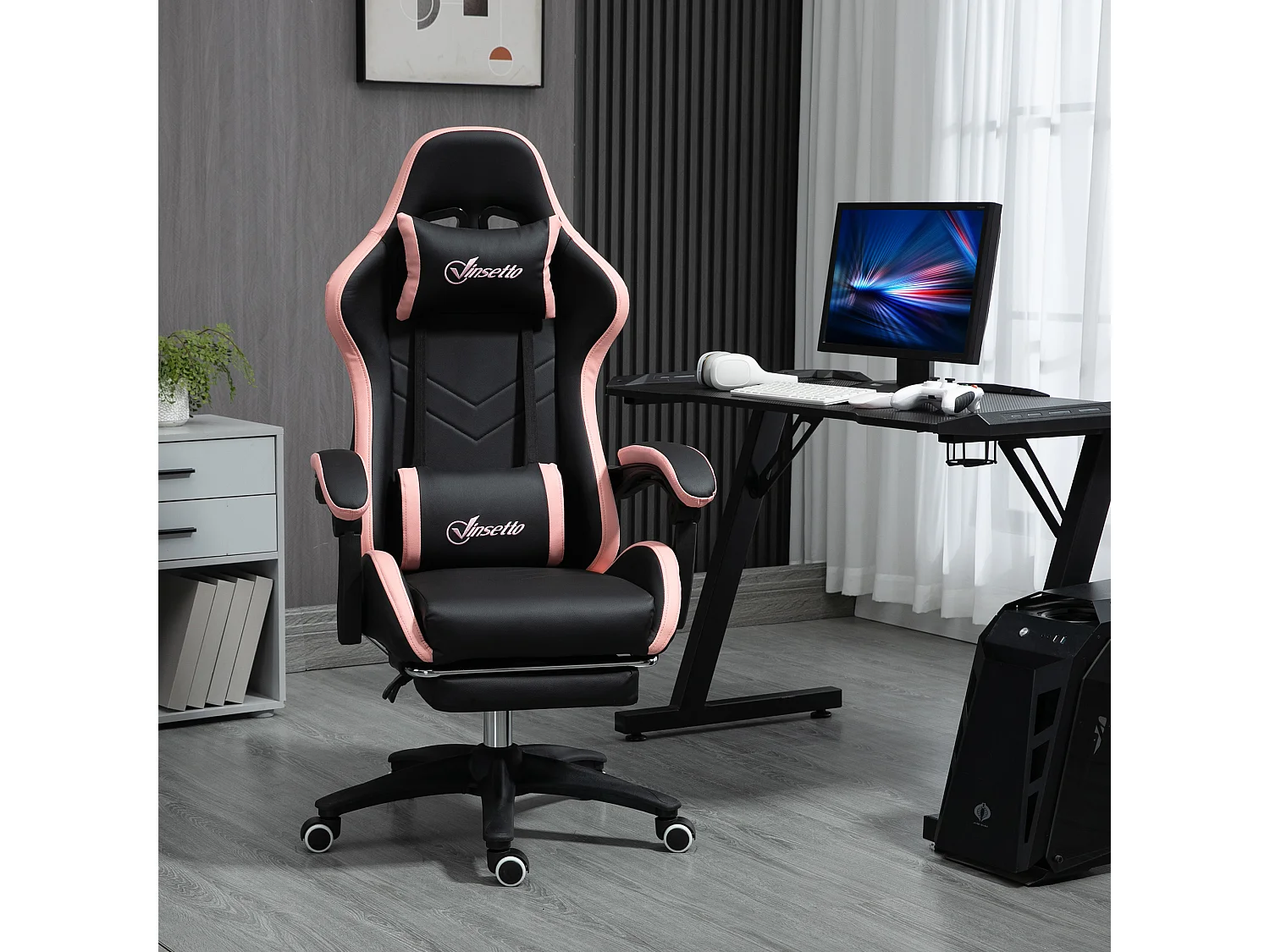 Sedia da gaming ad altezza regolabile 65x65x121-129 cm rosa e nero