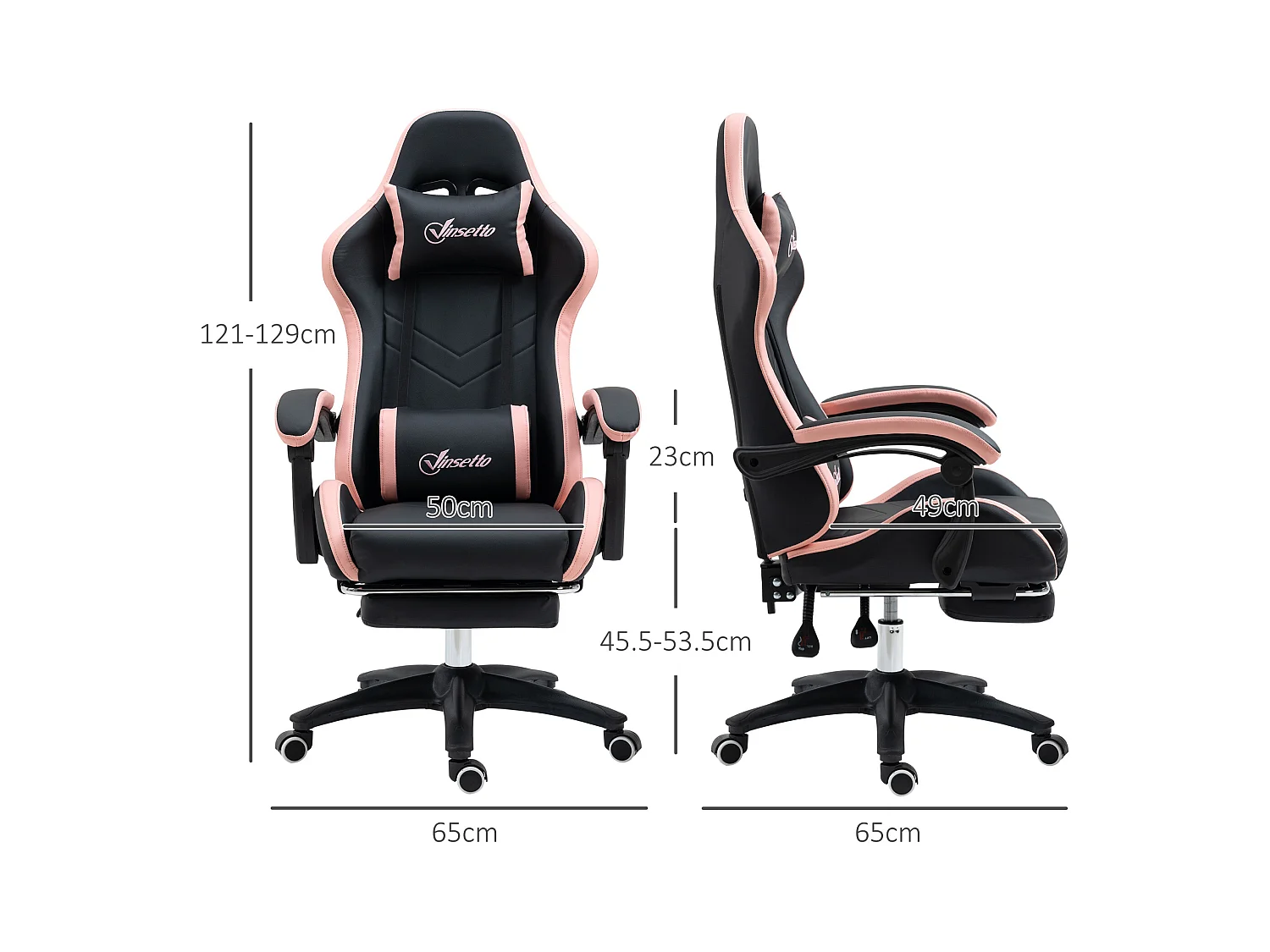 Sedia da gaming ad altezza regolabile 65x65x121-129 cm rosa e nero