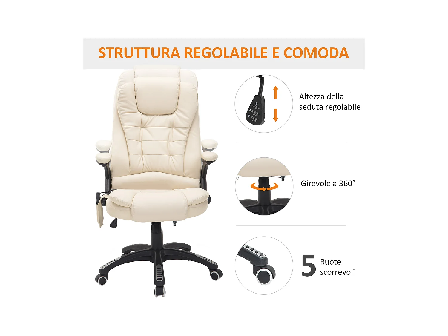 Poltrona massaggiante da ufficio a 6 punti in pu beige