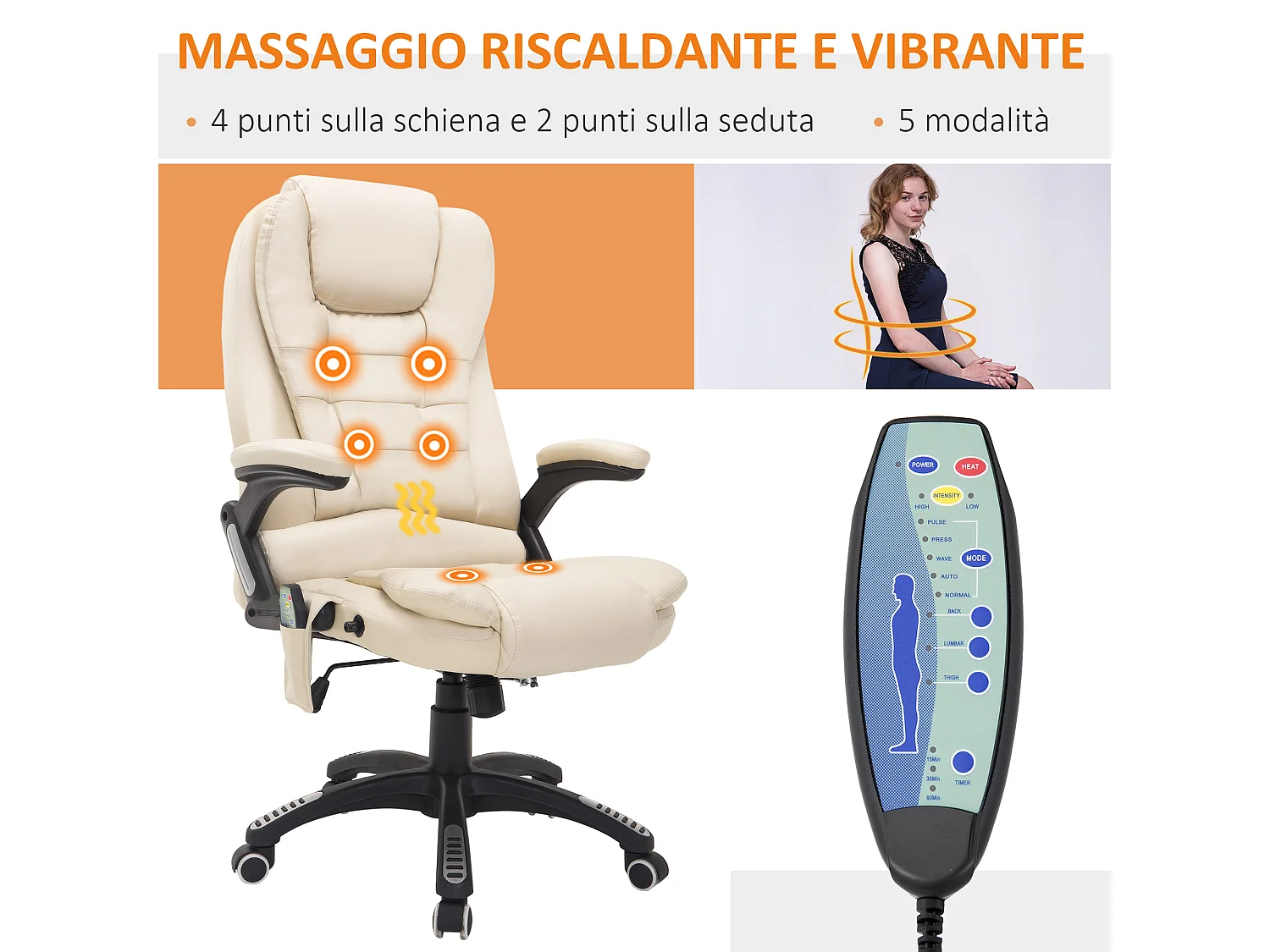 Poltrona massaggiante da ufficio a 6 punti in pu beige